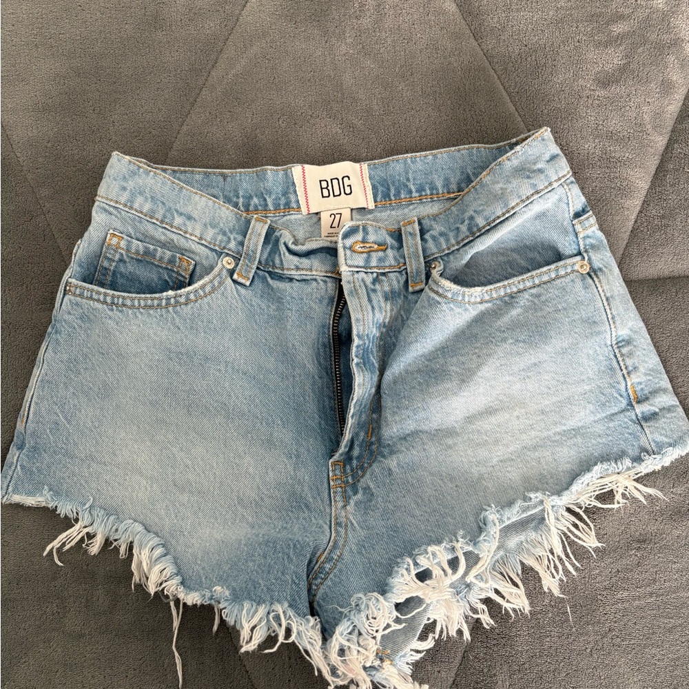 BDG Light Blue Frayed Hem Jean Shorts